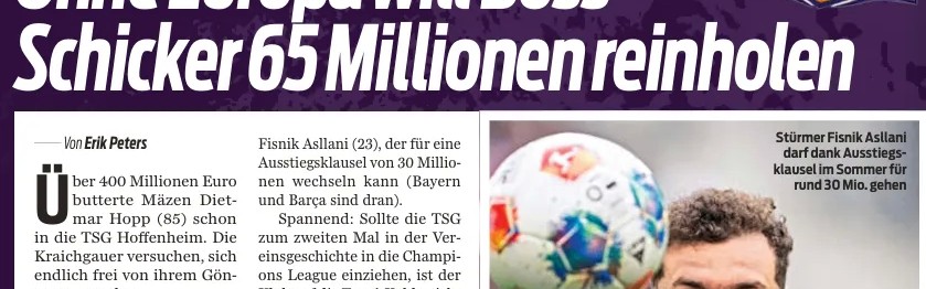 无欧战霍村要卖出6500万：英超要图雷；拜仁巴萨要阿斯拉尼