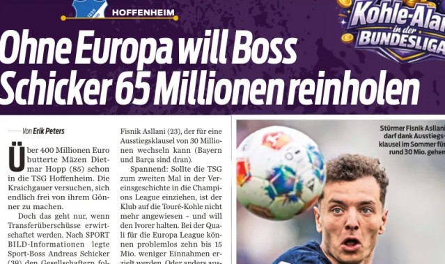 无欧战霍村要卖出6500万：英超要图雷；拜仁巴萨要阿斯拉尼